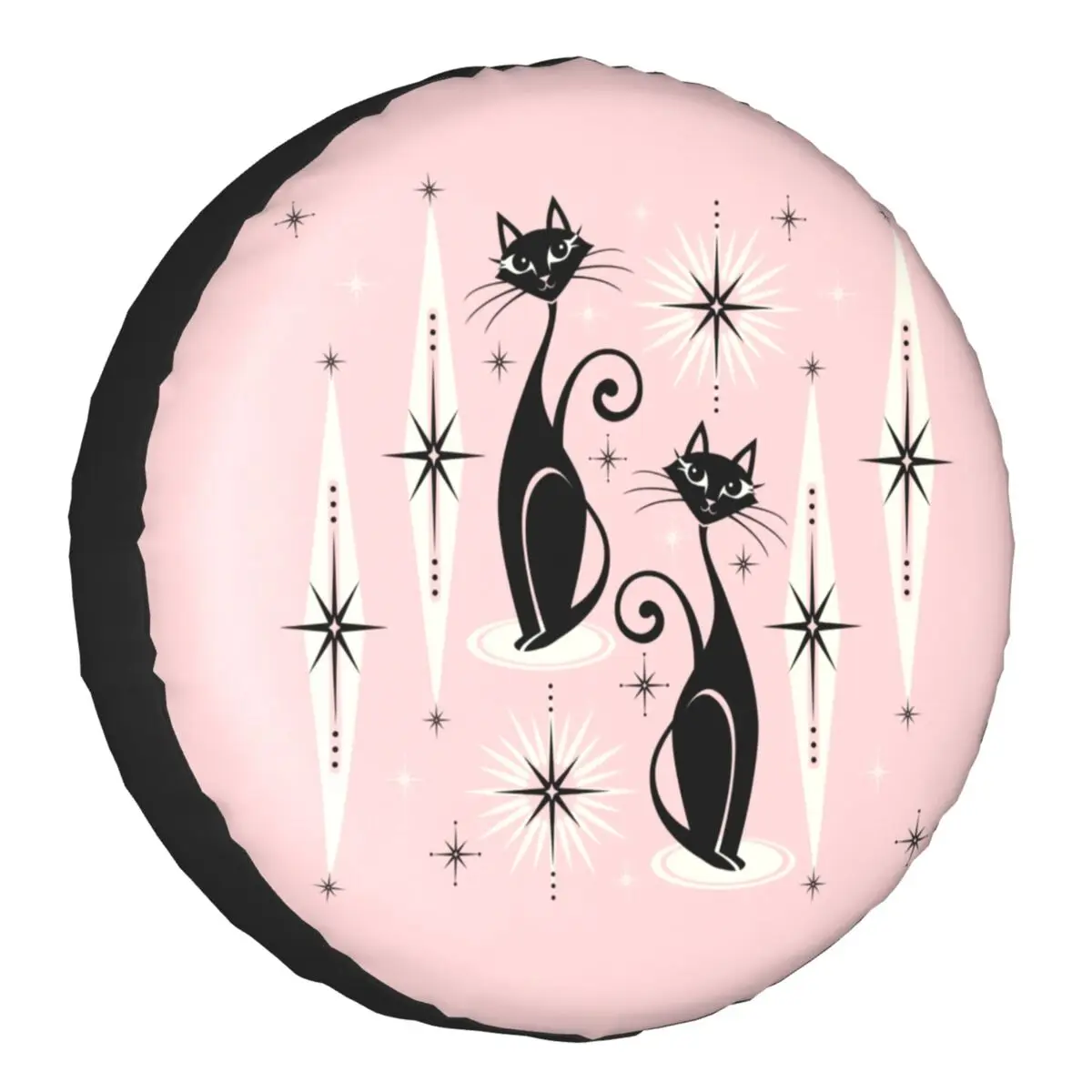 Mid Century Meow Retro Atomic Black Cats Spare Wheel Tire Cover Case Bag Pouch For Mitsubishi Pajero Vintage Vehicle Accessories