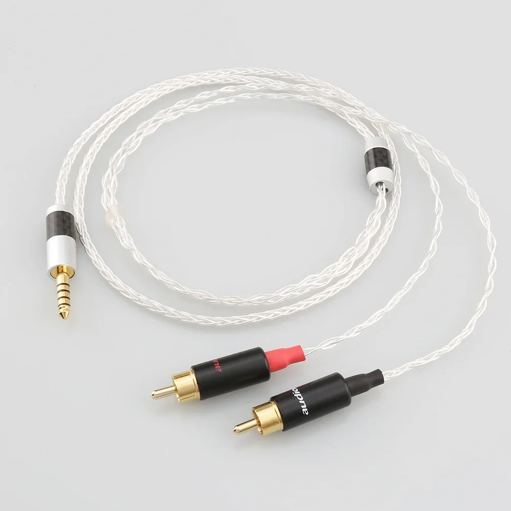 HIFI OCC 실버 도금 AUX 오디오 케이블, 헤드폰 앰프 연결 라인, 오디오 케이블, 8 코어, 4.4mm-2rca 잭