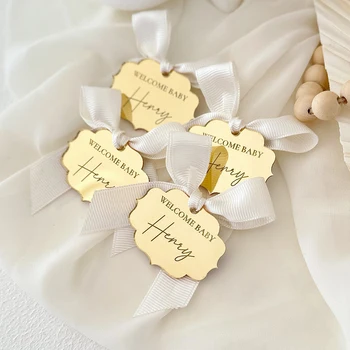 50ชิ้นที่กําหนดเองยินดีต้อนรับทารกฝักบัวโปรดปรานแท็กชื่อ,แท็กกระจกอะคริลิ,ตัวอักษรชื่อโลโก้,ขอบคุณสถานที่บัตรพรรคแท็กของขวัญ 1