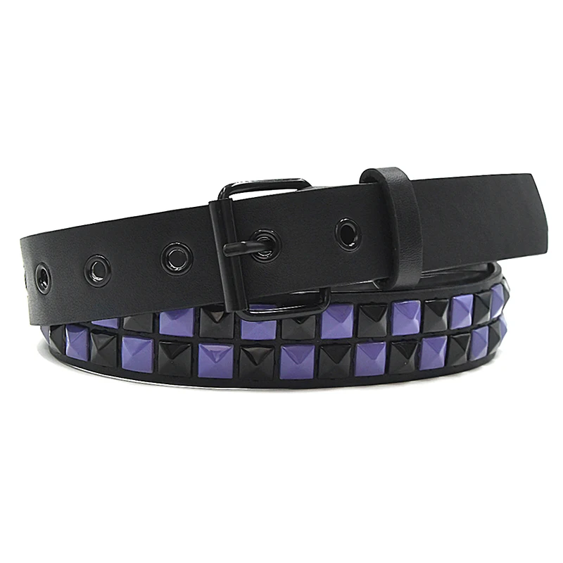 Purple Rivet Punk Belt - Women's Y2K Fashion Accessory with PU Leather Pin Buckle