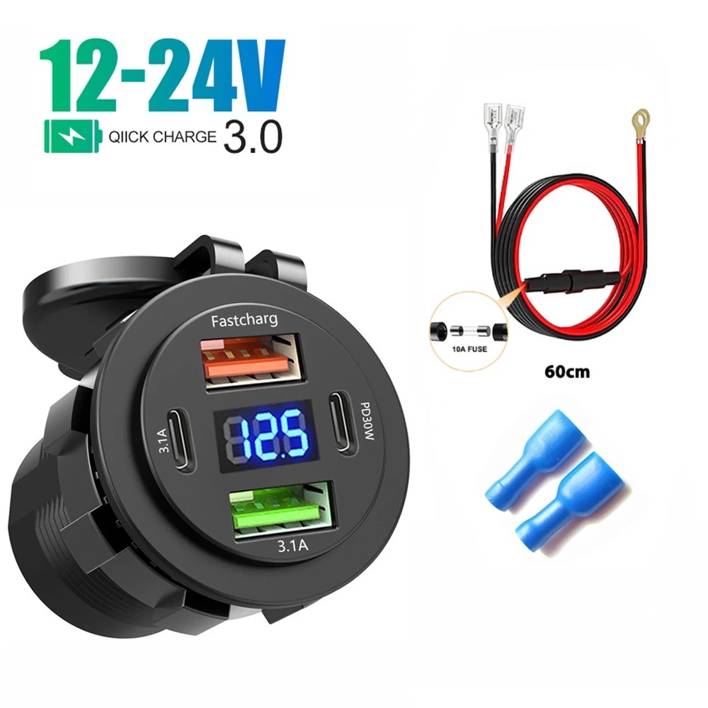 รูปสินค้า ที่ชาร์จรถยนต์ USB PD 83W ช่องคู่ กันน้ำ