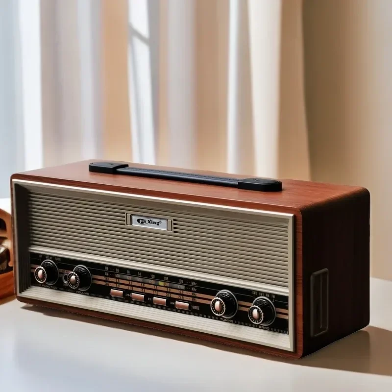 Retro Portable Rechargeable Radio Vintage Wooden Bluetooth Speakers AM FM SW 3 Band Radio Card USB MP3 Player