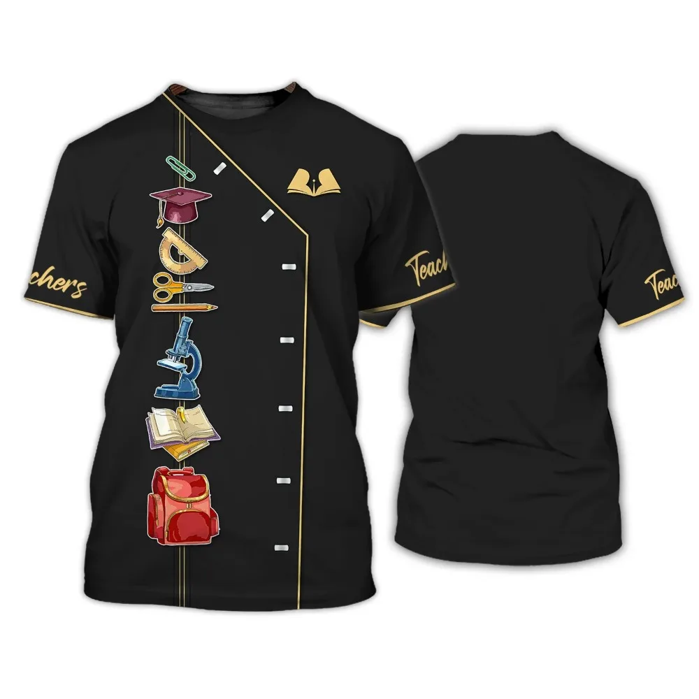 

Teachers Harajuku Uniform Men's T-shirt Leisure O-neck Short Sleeve Tees Letter Print Pullover Oversized Workwear Woman Top 2023