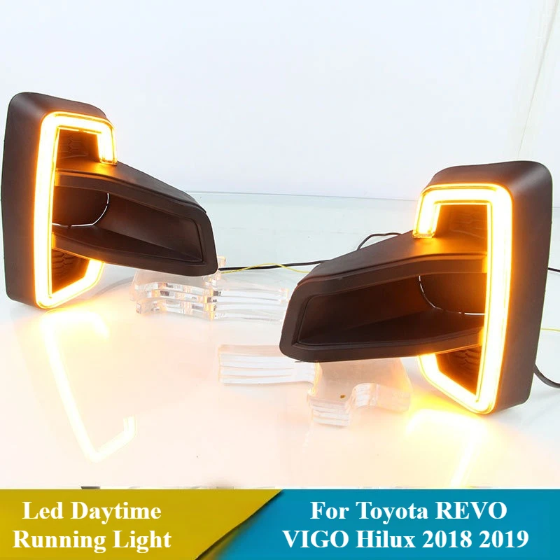 For Toyota REVO VIGO Hilux 2018 2019 Car Led Daytime Running Light Yellow Light Turn Signal Front Bumper Fog Lamp DRL Daylights detail image 4