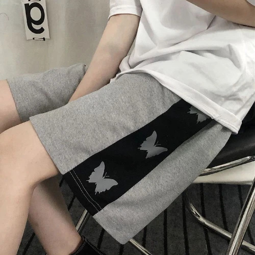여성 캐주얼 스트리트웨어 하라주쿠 나비 프린트 패치 워크 루즈 스트레이트 와이드 레그 반바지, 여름 스포츠 조깅 쇼트 팬츠 2023 4