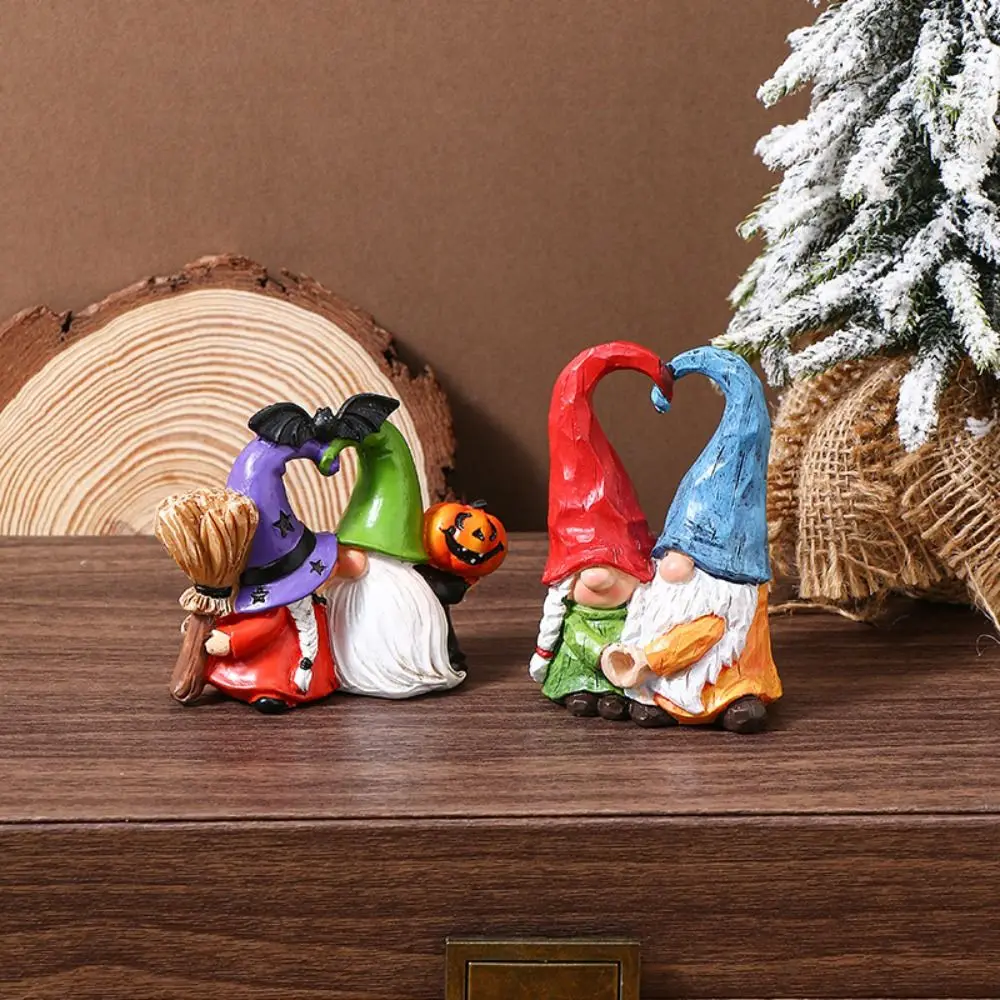 Resin Couple Dwarf Ornaments Statue Handmad Pumpkin Dwarf Figurine Funny Doll Crafts Dwarf Spirit Heart Shape Figurines