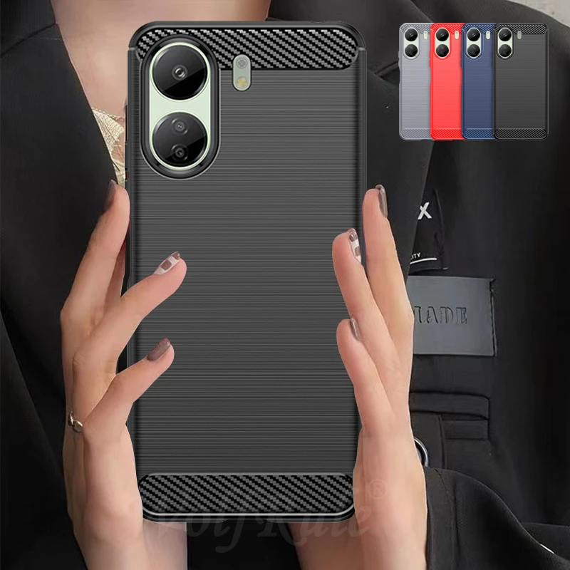 

For Redmi 13C Case Cover Xiaomi Redmi 13C 12C 10C Capa Shockproof Armor Phone Bumper Back Carbon Fiber Soft TPU Fundas Redmi 13C