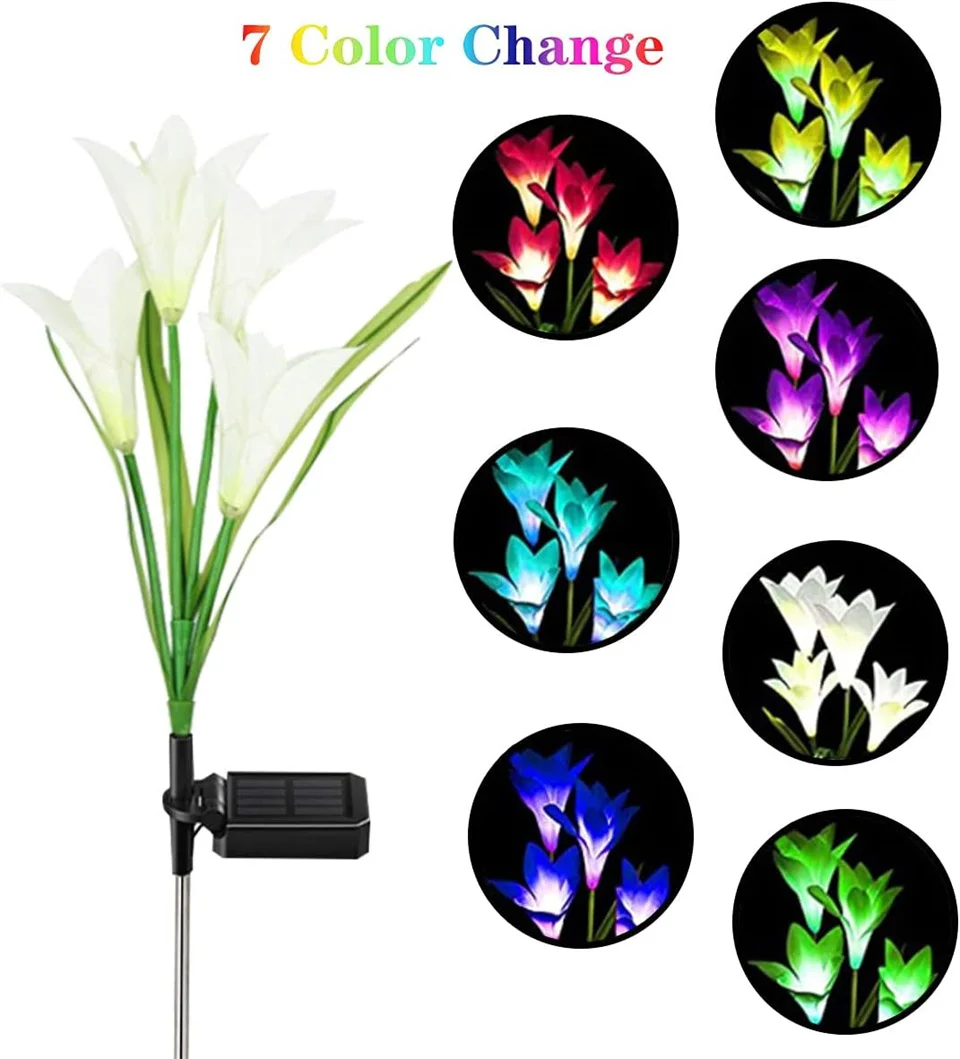 Solar Lily Flower Light 7 Color Changing Waterproof Solar Pathway Landscape Lights for Outdoor Courtyard Garden Yard Decor