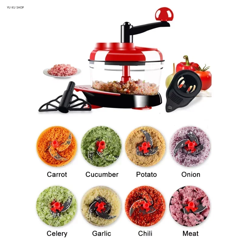 Food Blender Meat Grinder Mixer Food Processor Kitchen Manual Powerful Egg Blender Meat Grinder Vegetable Chopper Shredder Stainless Steel Blade Cutter