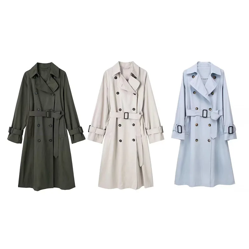 

Autumn Women's Windbreak Coat 2023 New Fashion Trench Coat With Belt Retro Long-Sleeved Double-Breasted Long Jacket Outwear