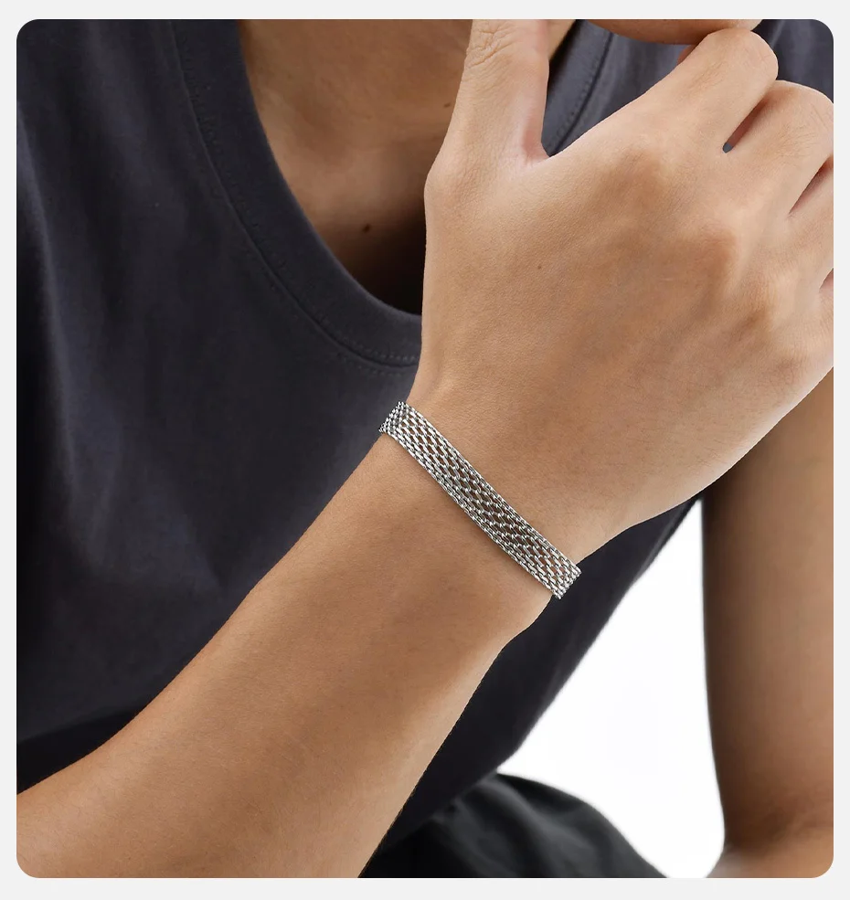 Trendiges Mesh-Armband mit Kettenarmband für Männer und Jungen, 3/8 mm breites verstellbares Armband aus Edelstahl, einfaches minimalistisches Schmuckgeschenk – Detail 7