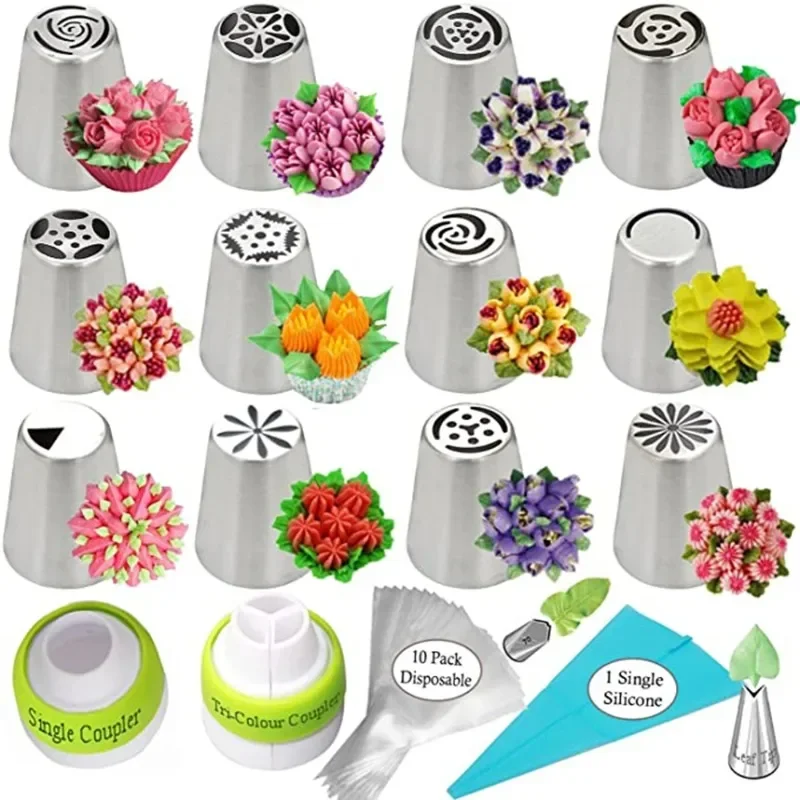 13/8pcs Set Russian Tulip Icing Piping Nozzles Stainless Steel Flower Cream Pastry Tips Nozzles Bag Cupcake Cake Decorating Tool cake decorating tip set cake icing nozzles baking nozzle set cake decorating nozzle set