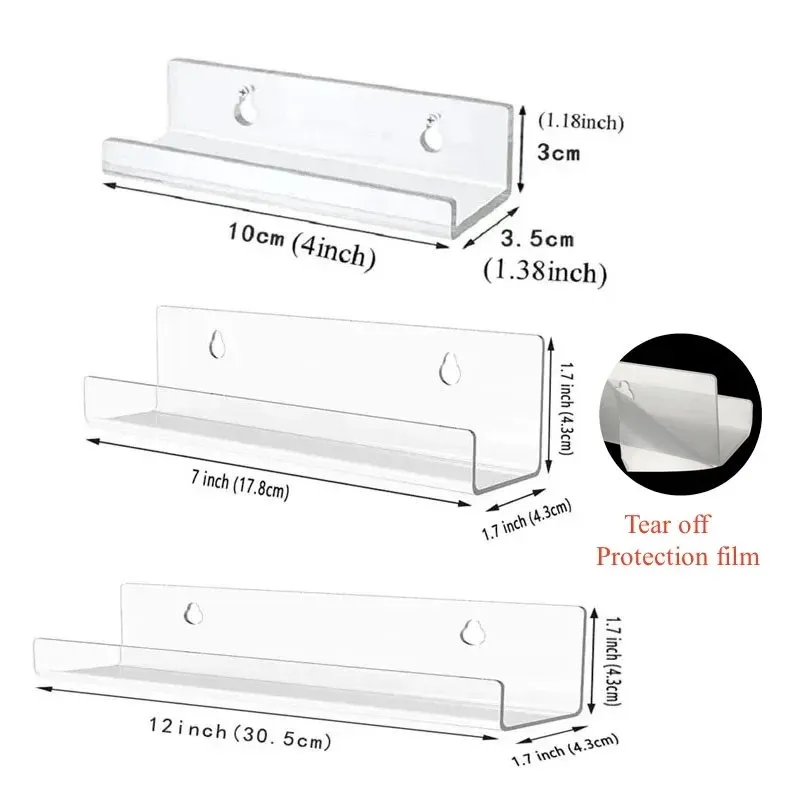 2/6/8pcs Acrylic Record Display Stand 12inch Clear Wall Mounted Vinyl Record Holder Shelf LP Record Album Storage Rack 2