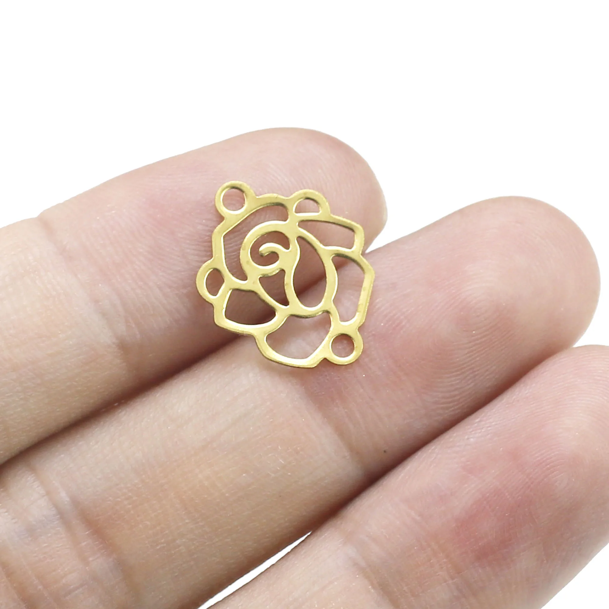 

50pcs Flower Earring Charms, Rose Chain Connector, 16.7x13.5x0.4mm, Brass Findings, Jewelry Making R707