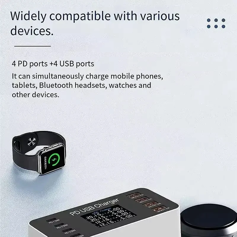 65W 멀티 8 포트 PD USB 고속 충전기 LCD 디스플레이 PD 30W 충전 카레가도르 태블릿 폰 14 EU-PLUG-A25R용