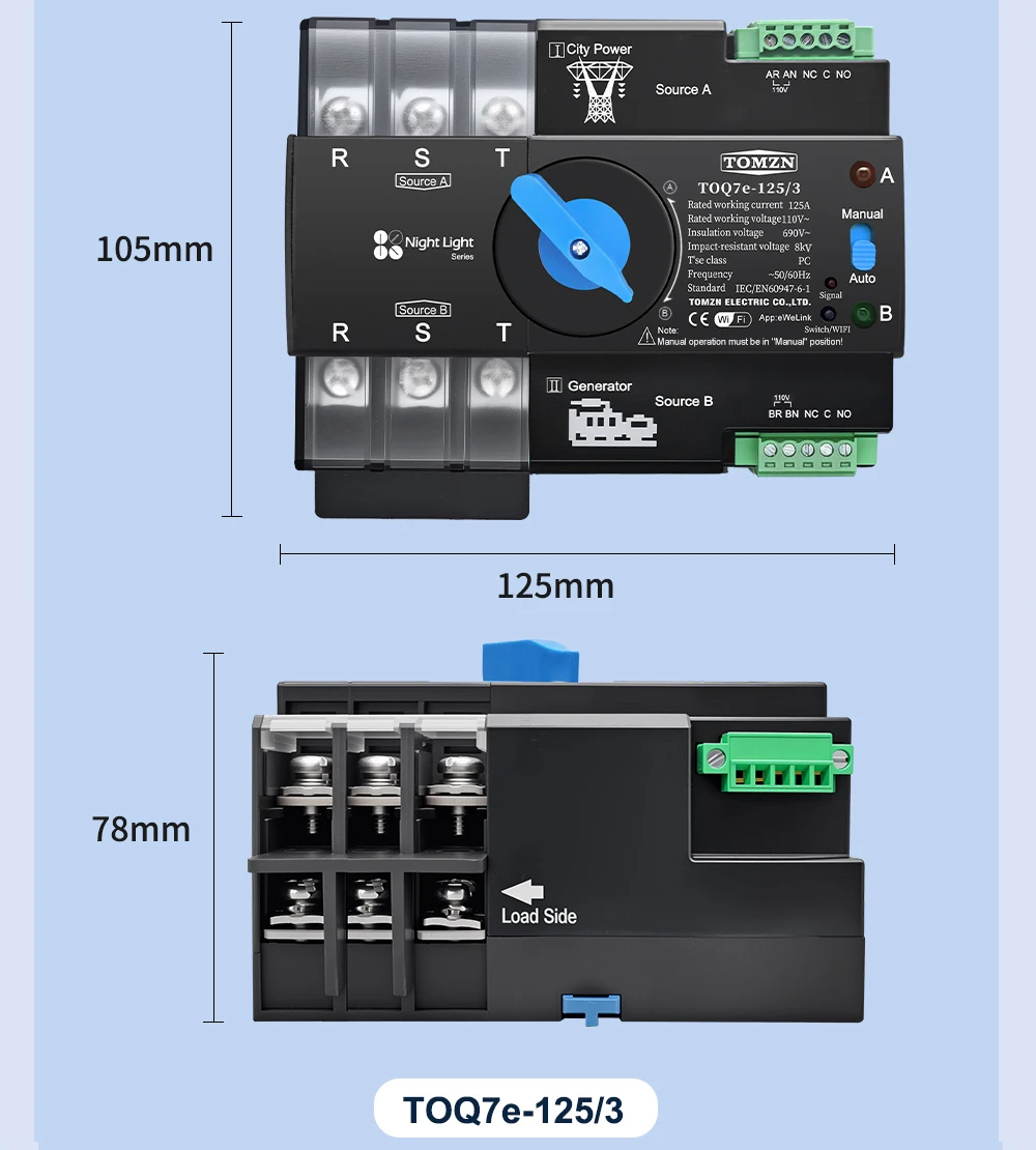 110V 120V Three Phase WIFI smart ATS Dual Power Automatic TransferSelector Switc