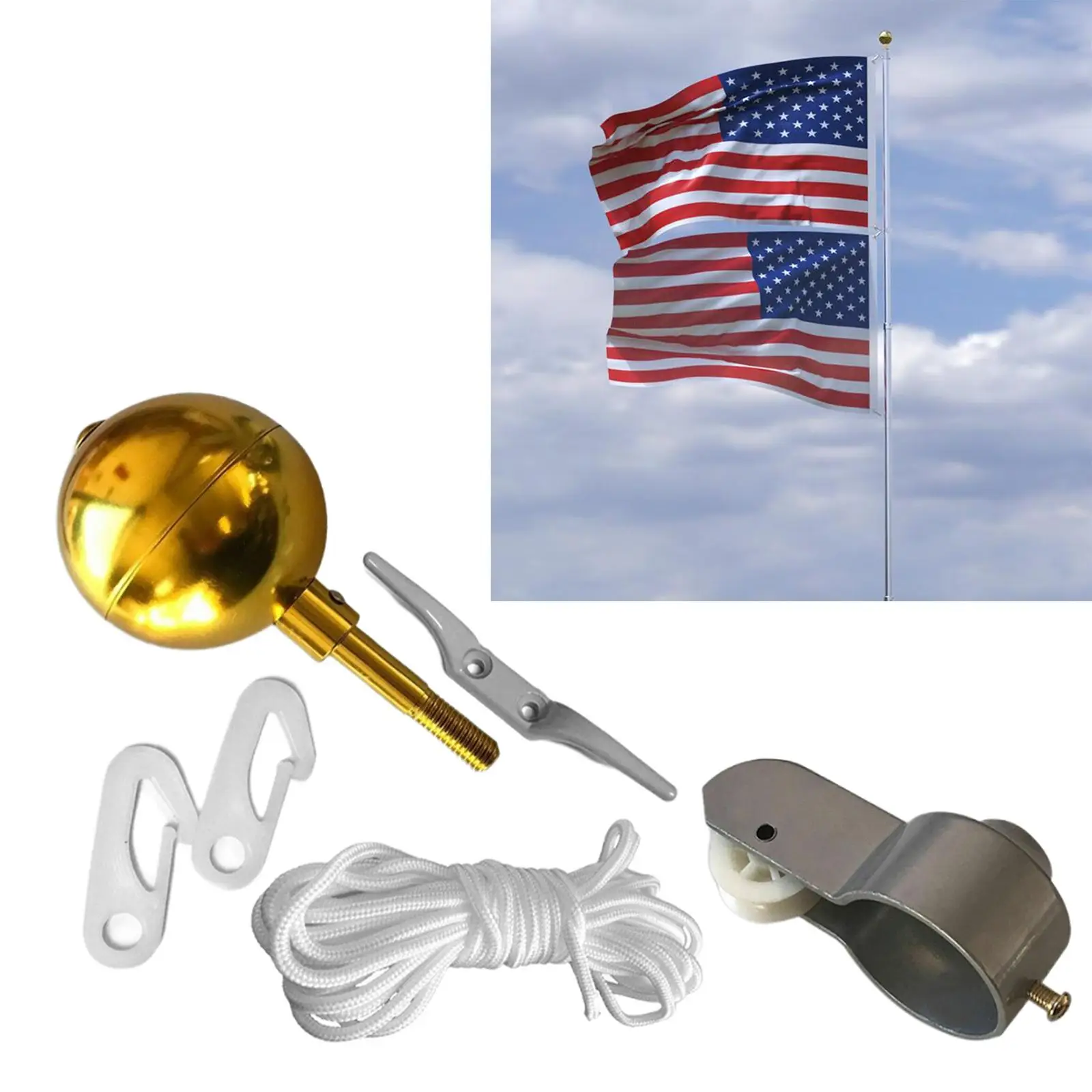 Flag Pole Hardware Repair Kit 3inch Ball Top Flagpole Pulley Truck