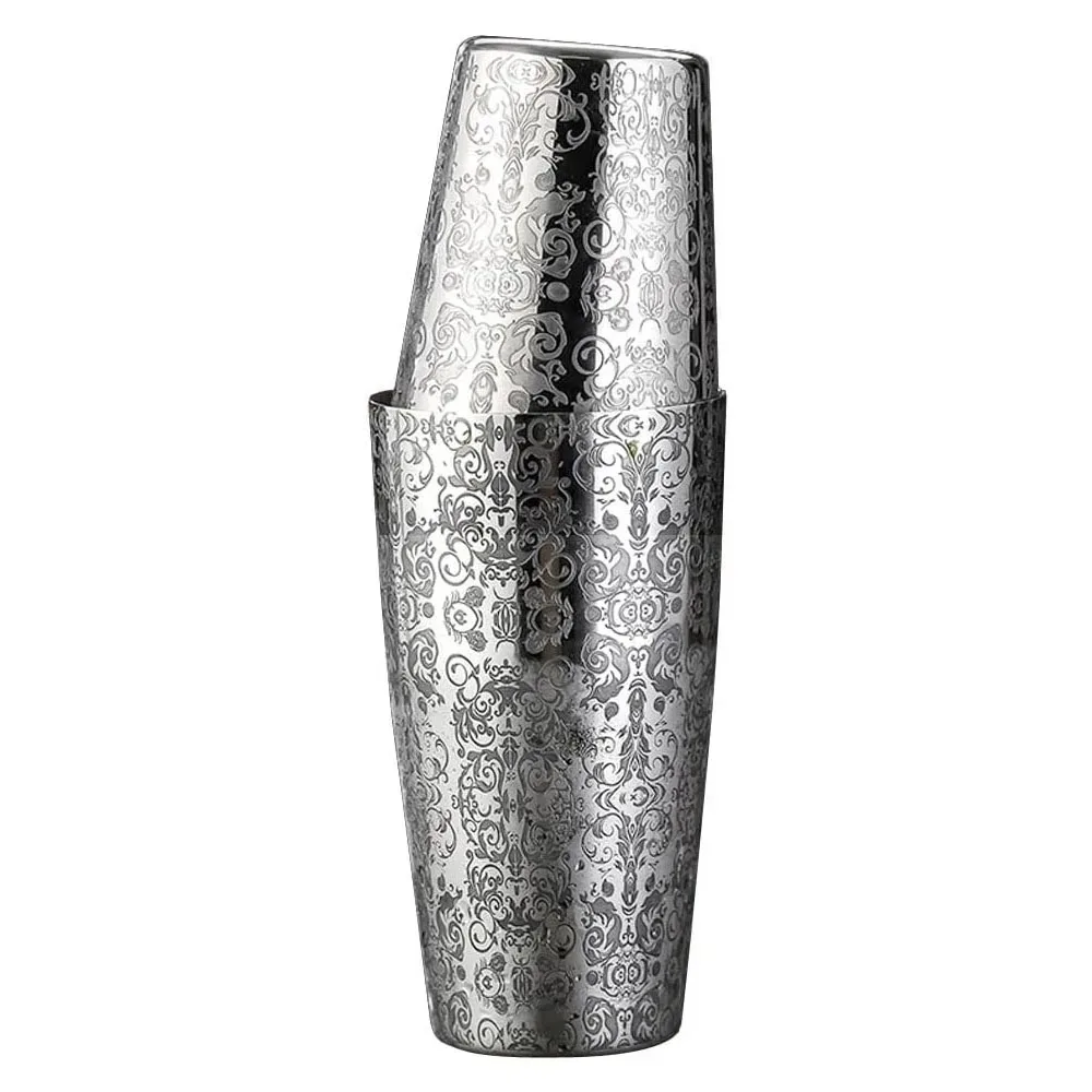Cocktail Shaker Stainless Steel Boston Shaker Tin with Etched Pattern for Bartender