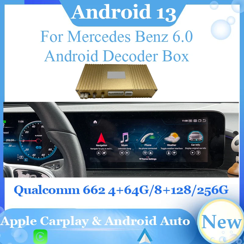 

Android 13 Qualcomm 662 android Decoder Box Upgrade Wireless CarPlay For Mercedes Benz NTG 6.0 2019-2023 GPS 4G Blue-tooth