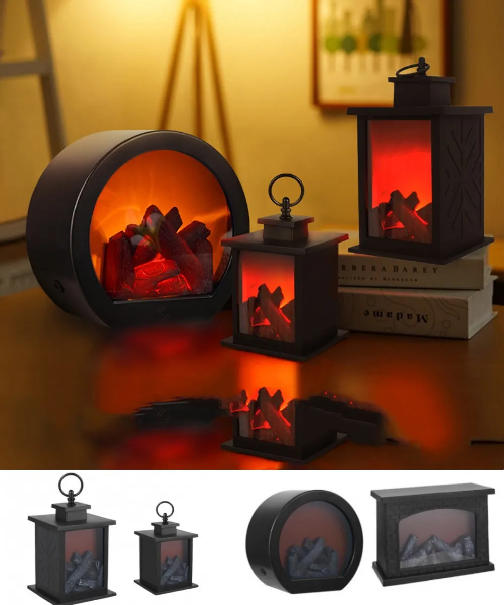 Fireplace Lanterns LED Flameless Lantern USB Powered or Battery Operated  Lamp for Home Decor 