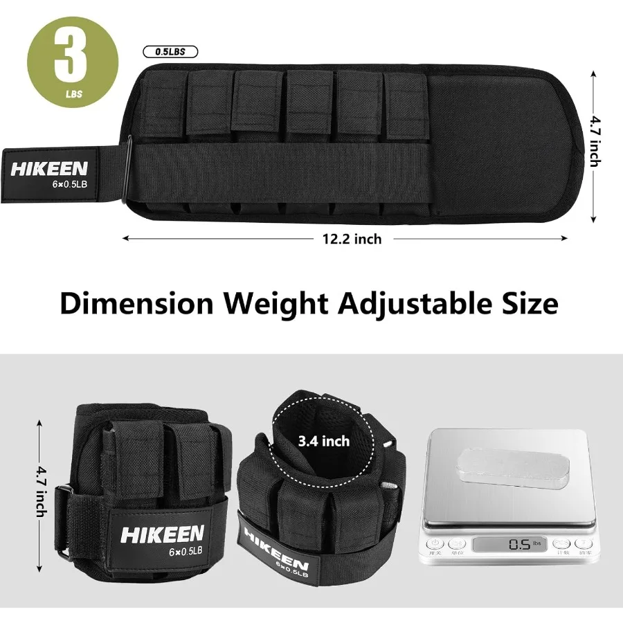 Ankle Weights for Women Men 1 pair Adjustable Ankle Weights 1 2 3 LBS Metal Block with Separate Pockets Leg and Hand Weights For