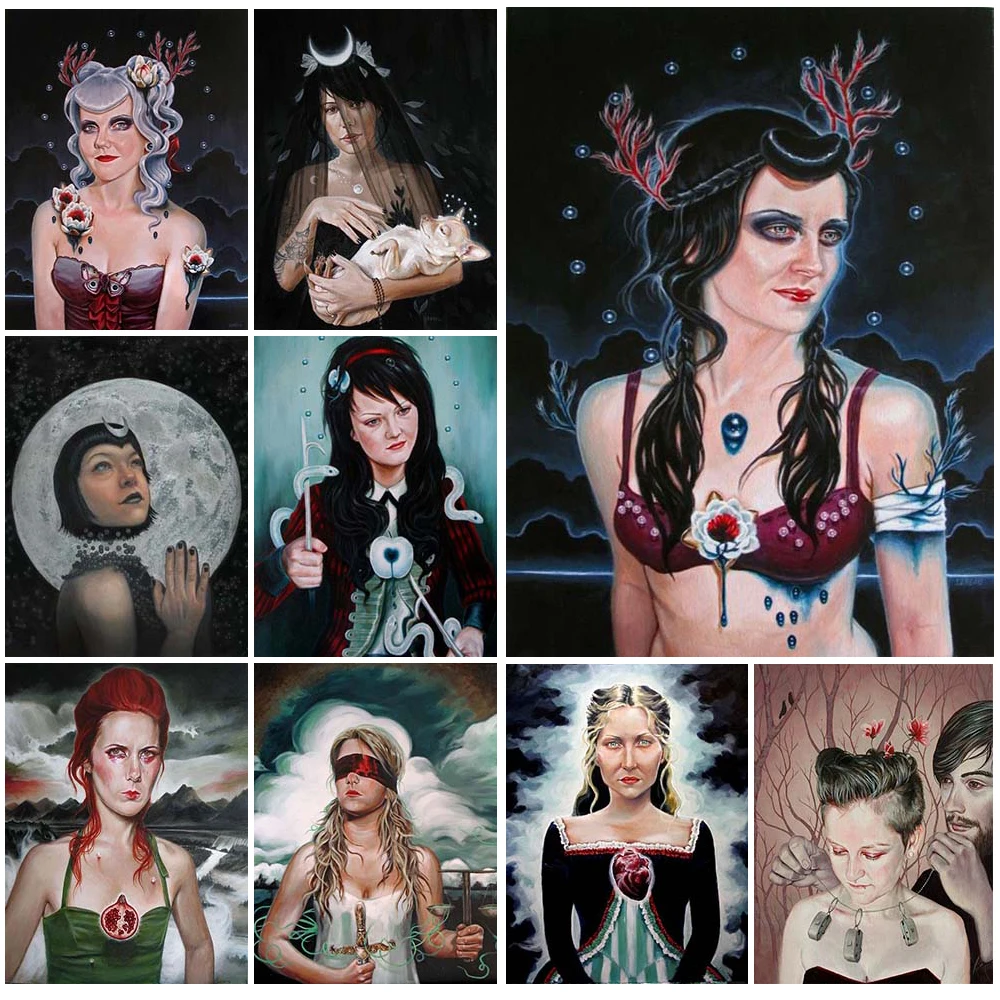 

Magic Dark Girl Portrait Nordic Poster Abstract Women Wall Art Canvas Painting Wall Pictures For Living Room Home Decor Unframed