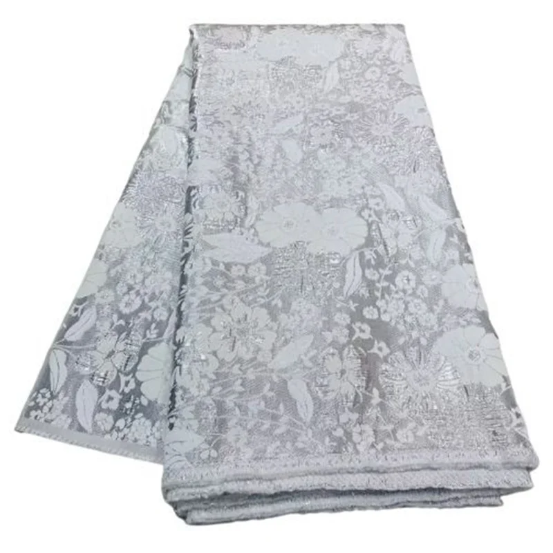 

Silver African Tulle Lace Fabrics 5 Yards 2023 Gold Nigerian Gild Jacquard Brocade Lace High Quality For Party Wedding Cloth