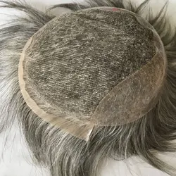 Toupee For Mens Human Hair Replacement System Q6 Swiss Lace Front Toupee Men's Wigs 100%Human Hair Toupee #260 Grey Color 10x8