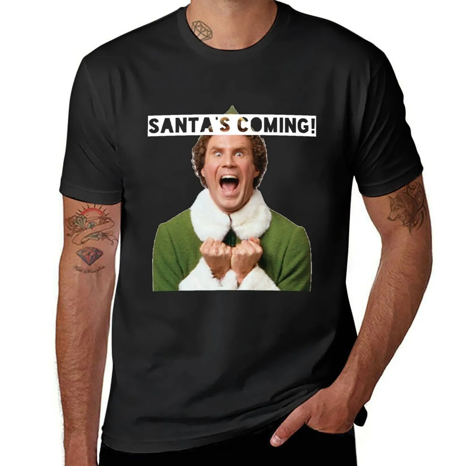 Elf - Santa's Coming! T-Shirt tees shirts graphic tees sweat shirts, men