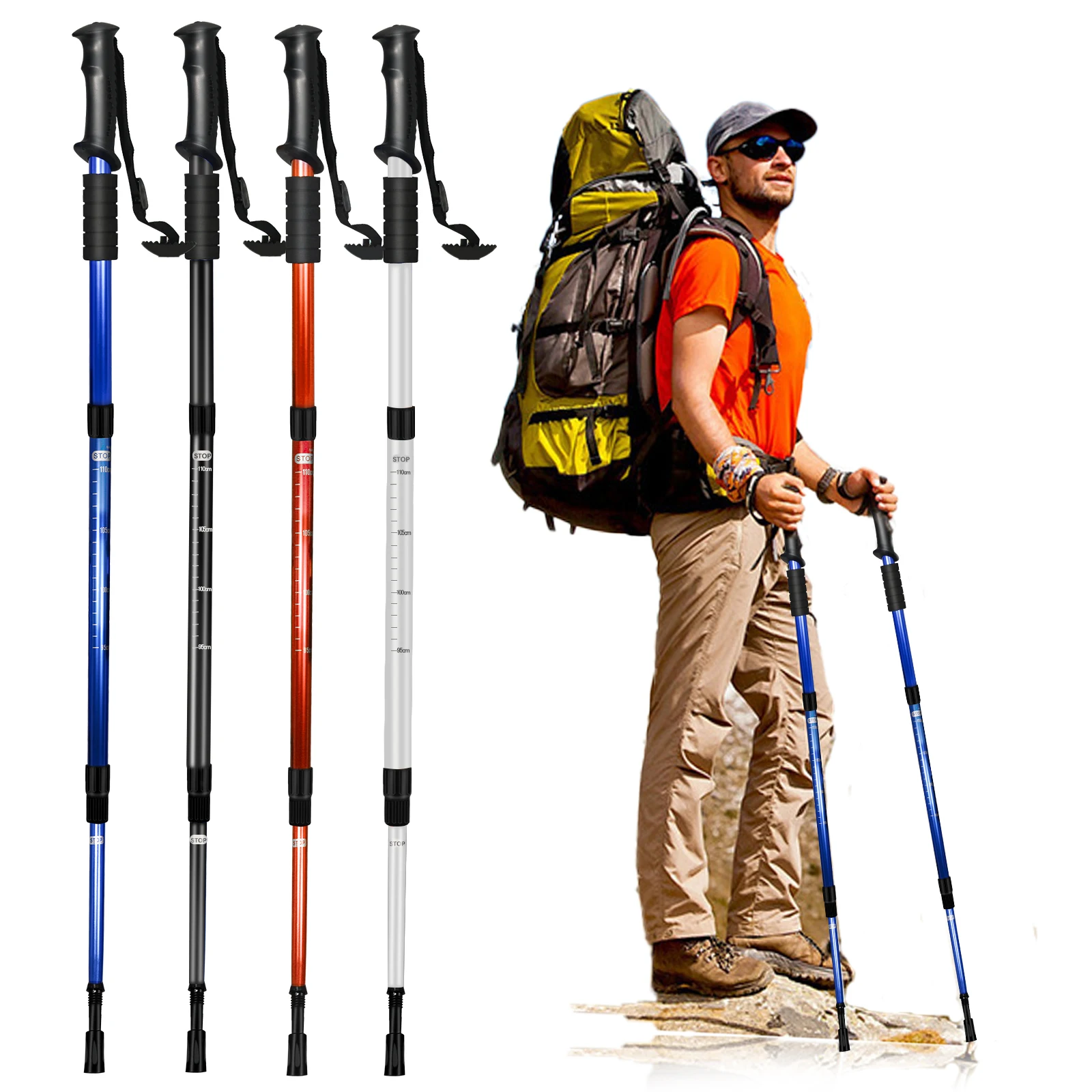 Aluminium Alloy Teleskopic Stick Hiking Poles Trekking Walking Stick Ultralight  Adjustable No Slip Absorber Walking Cane 6