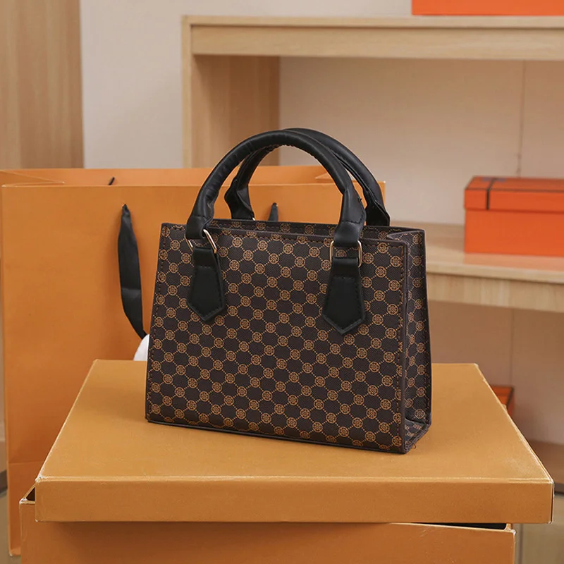 Fashion Square Small Top-handle Bags Casual Tote Pu Leather Plaid