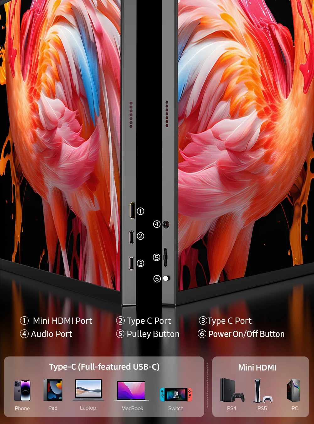 Фото Портативный игровой монитор UPERFECT 100% DCI-P3 144 Гц FreeSync 2K QHD с дисплеем для ноутбука с HDR для игровой консоли Steam Deck Switch PS4/5 XBOX ONE для ПК №5
