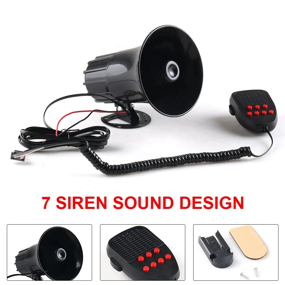 Sirène De Voiture 12V 50W - 6 Tons Différents & Micro | 105-115 DB Puissant | Pour Auto, Moto, Bateau