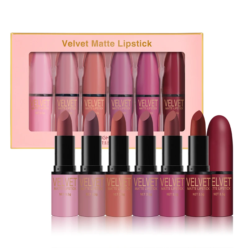 thumbnail image 1 of Langmanni matte lipstick set with matte finish, waterproof and not easy to stick to cups, 6-color gift box lipstick set, 1 of 5
