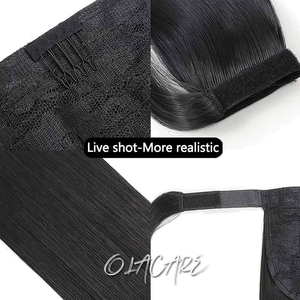 Synthetic Black Long Straight Ponytail Hair Extensions Clip