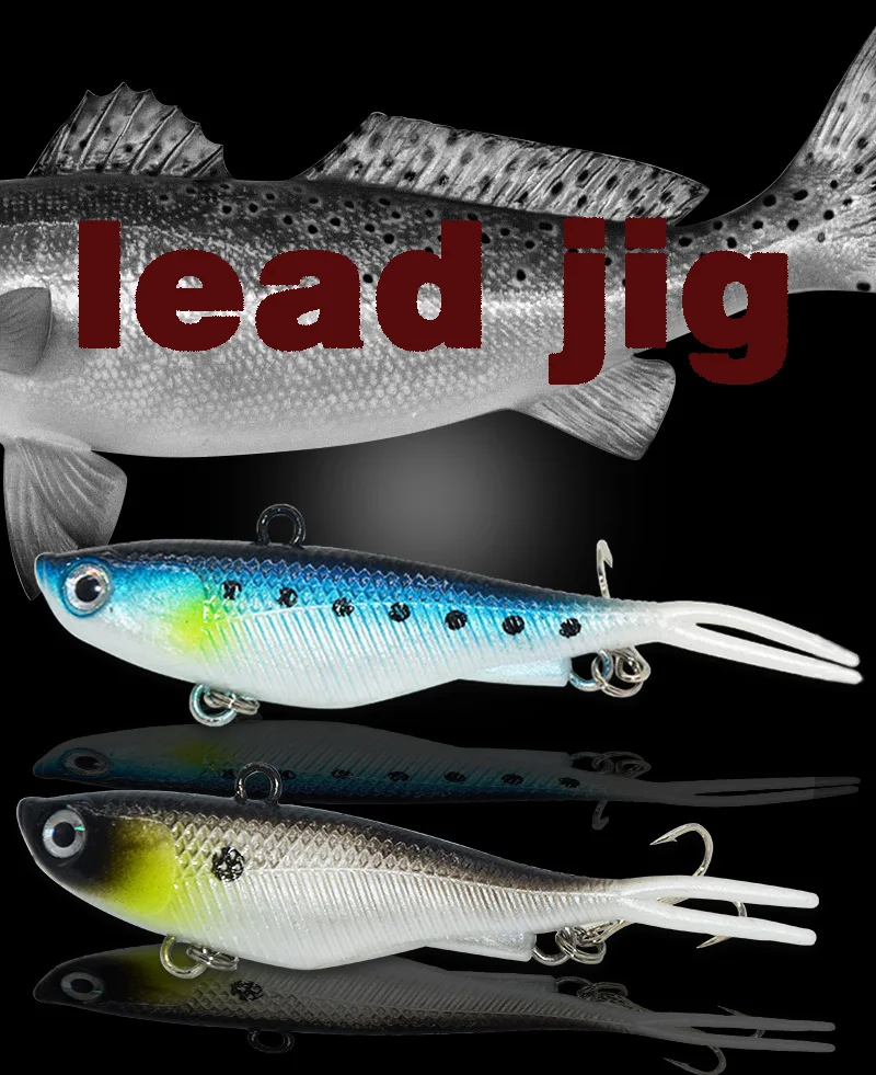 TAKEDO TK166 Weicher PVC-Köder VIB Metall-Jigkopf Fischköder für Barsch-Angeln mit Dreifachhaken, sinkender weicher Jig-Köder – Detail 14