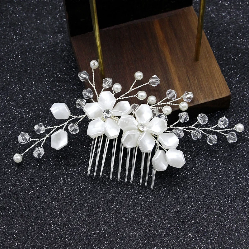 Pearl Crystal Wedding Hair Combs Women Headbands For Bridal Flower Headpiece Bride Hair Ornaments Jewelry Accessories