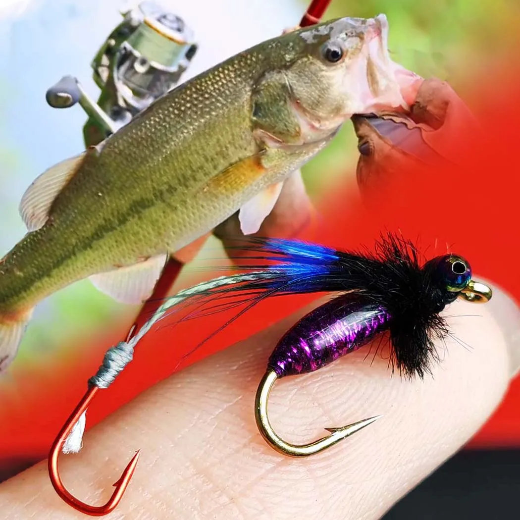 4 Teile/schachtel Doppel Haken Moskito Fliegen Fliegenfischen Fliegen mit Fliegenbox für Bass Forelle Lachs Handgebundene Trockenfliegen, Nymphenköder – Detail 9