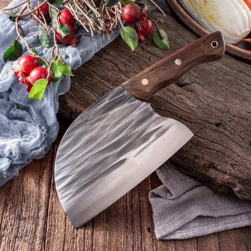 

Bone Knife For Kitchen Strong Sharp Forged Knife Hammer Stainless Steel Chef' Chopper Cooking Knives Wooden Meat Slicer Butcher