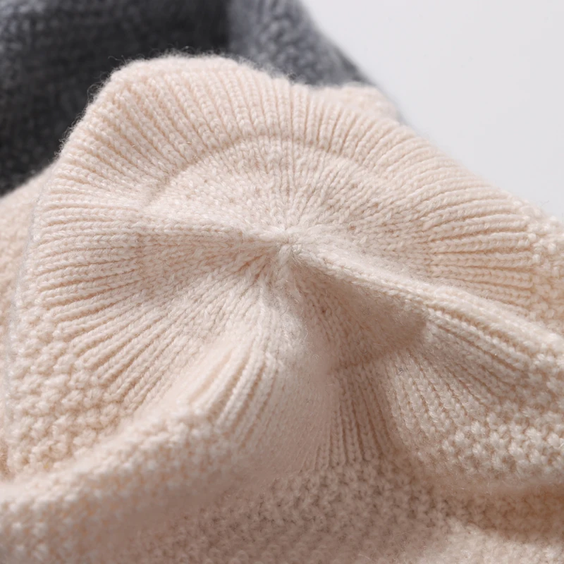 100% Wool Women's Winter Hat Knitted Warm Soft Luxury Cashmere Ski Beanies Bonnet Y2K Korea Fashion All Match Skullies Cap 4