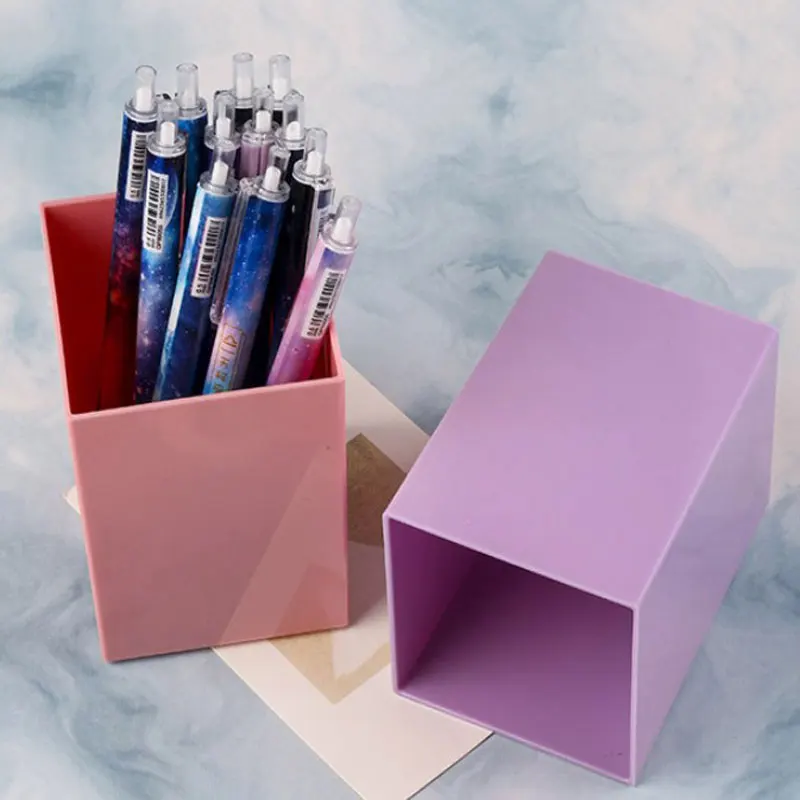 Simple Candy Colour Student Multifunctional Stationery Pen Holder Ins Square High Value Large Capacity 6