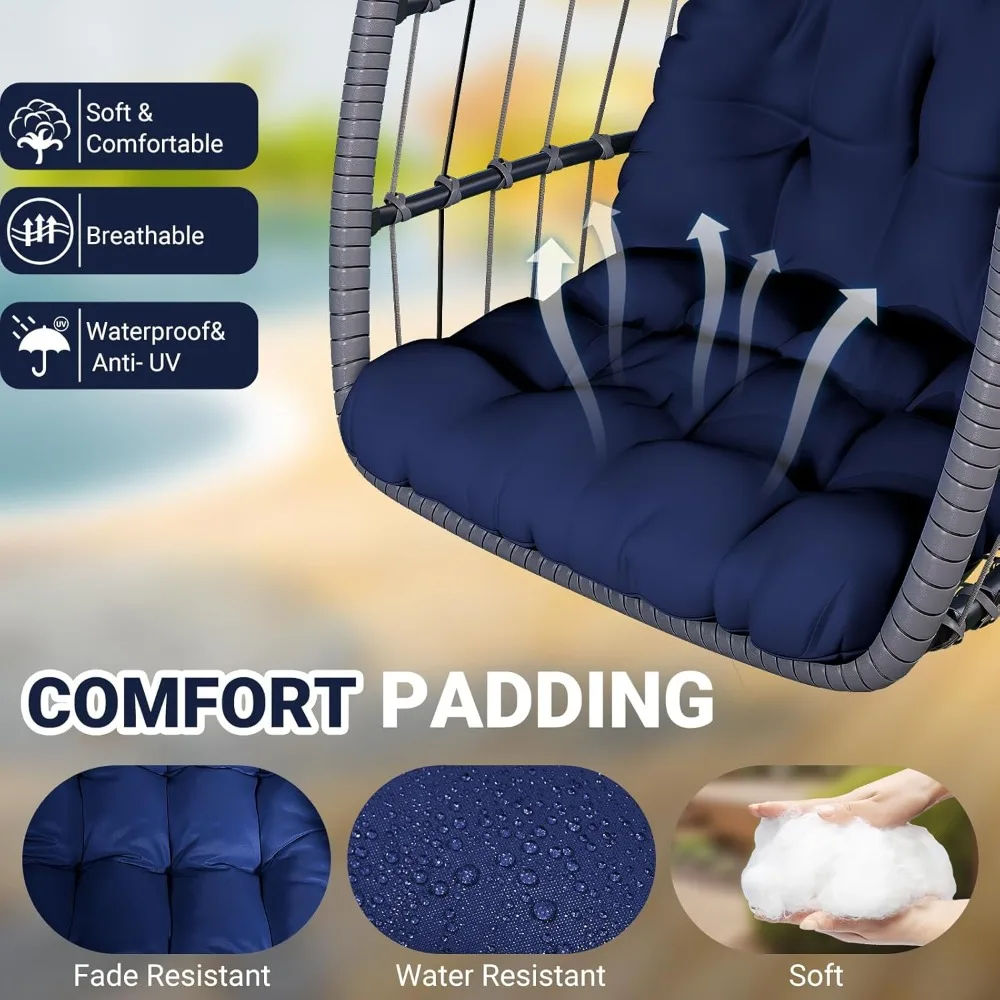 Patio Rattan Wicker Hanging Swing Egg Chair Hammock Chair for Porch Garden,Thickened Aluminum Alloy Steel Frame 2
