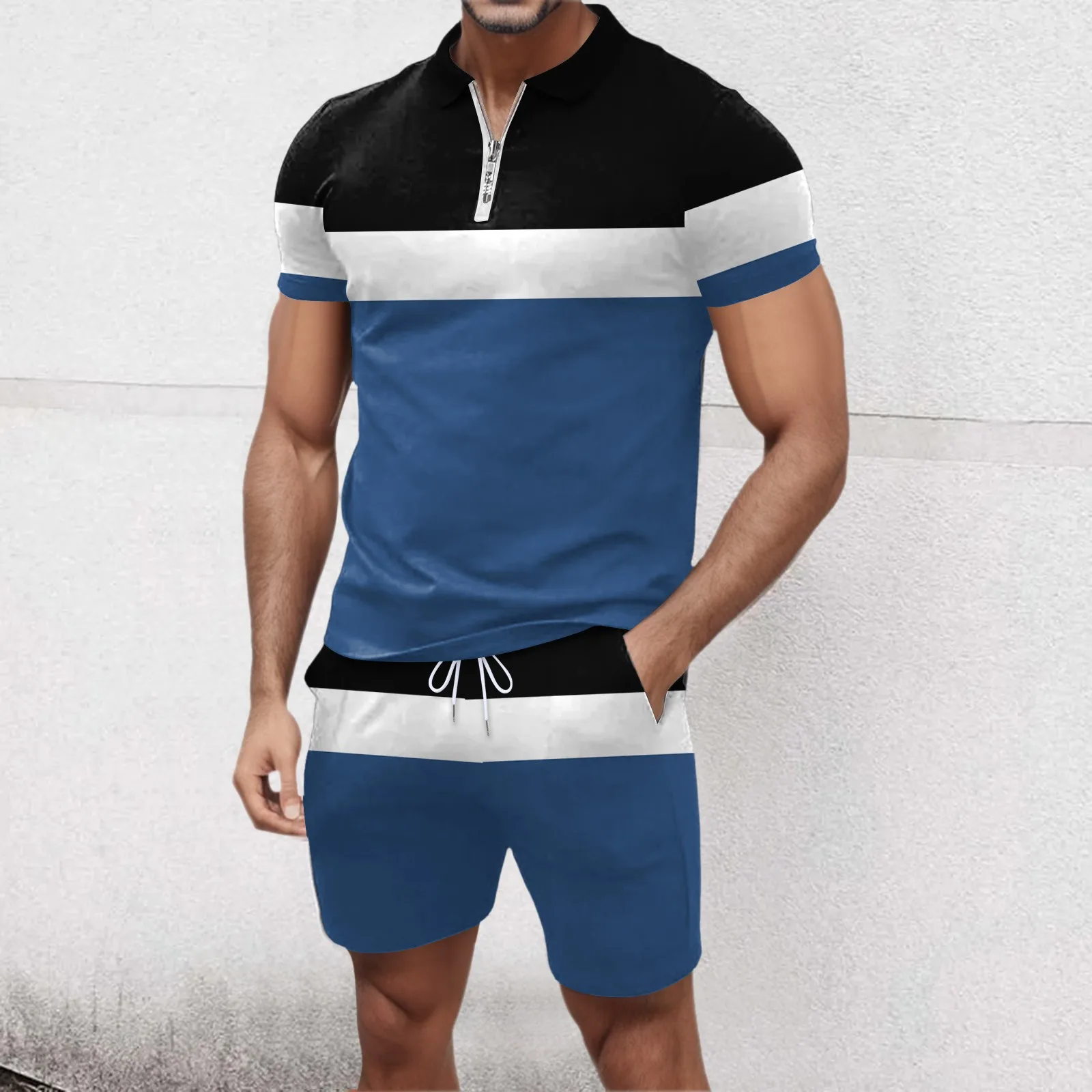 

2022 New Fashion Men Tee Set Clothes Streetwear For Man Zipper T-Shirt Summer Tshirt Suit Short Two Pieces Set Streetwear Suit