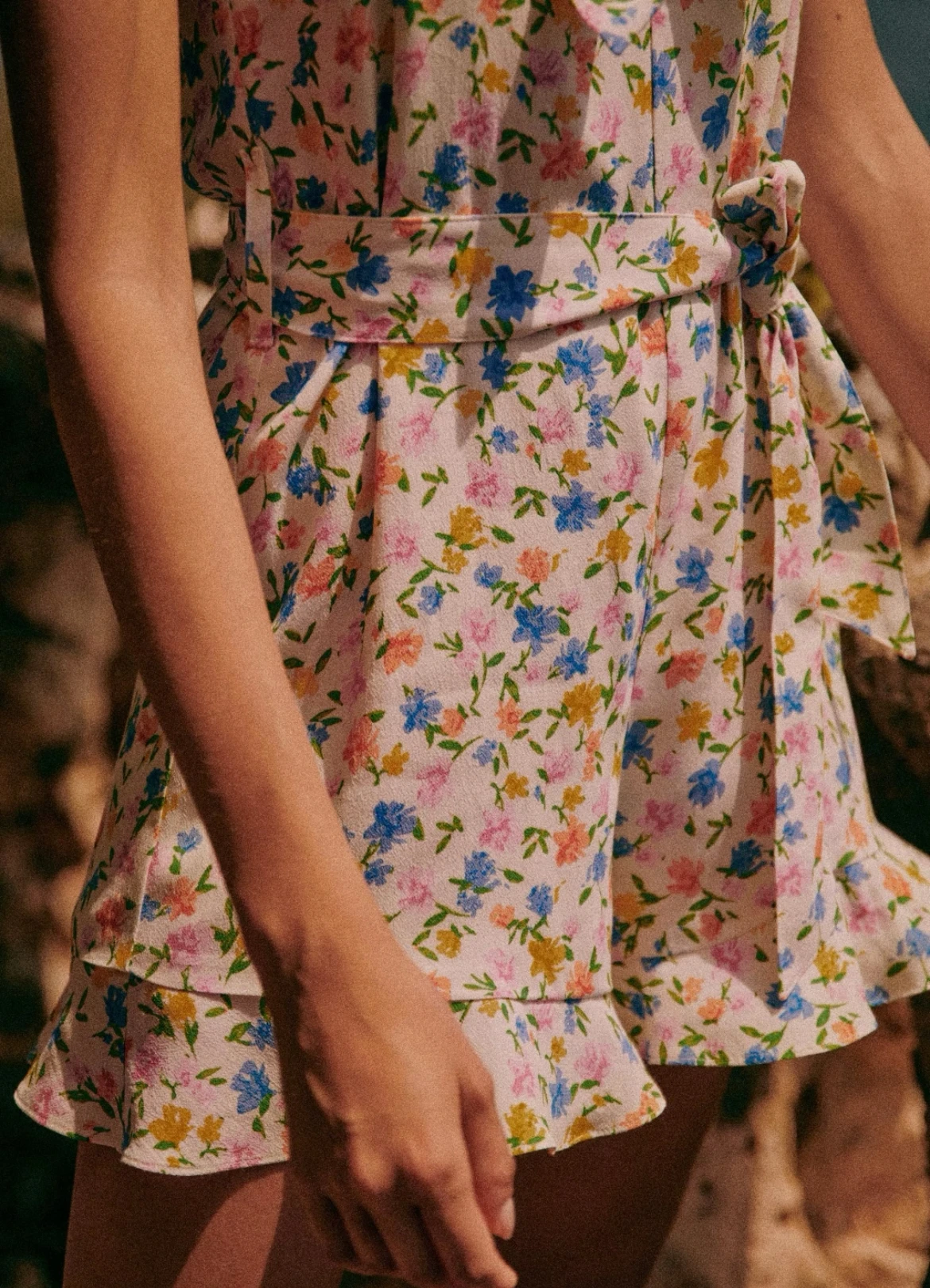 French Floral Suspender Playsuit for Women V-neck lace up bow printed Short Playsuits sleeveless Rompers shorts 2023 New
