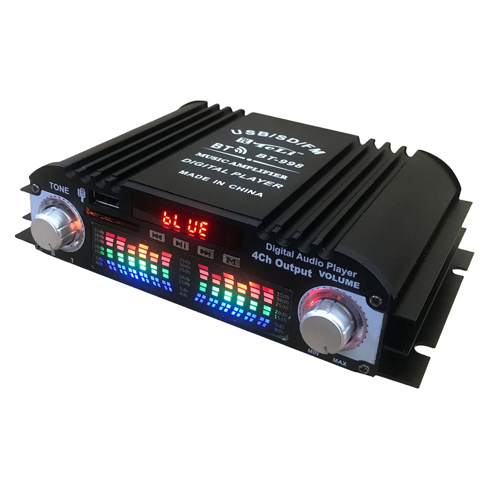 1600W Peak Power Digital 4 Channel Audio Amplifier Remote Control Bluetooth-Compatible Karaoke Player 4 Channel HiFi Stereo AMP