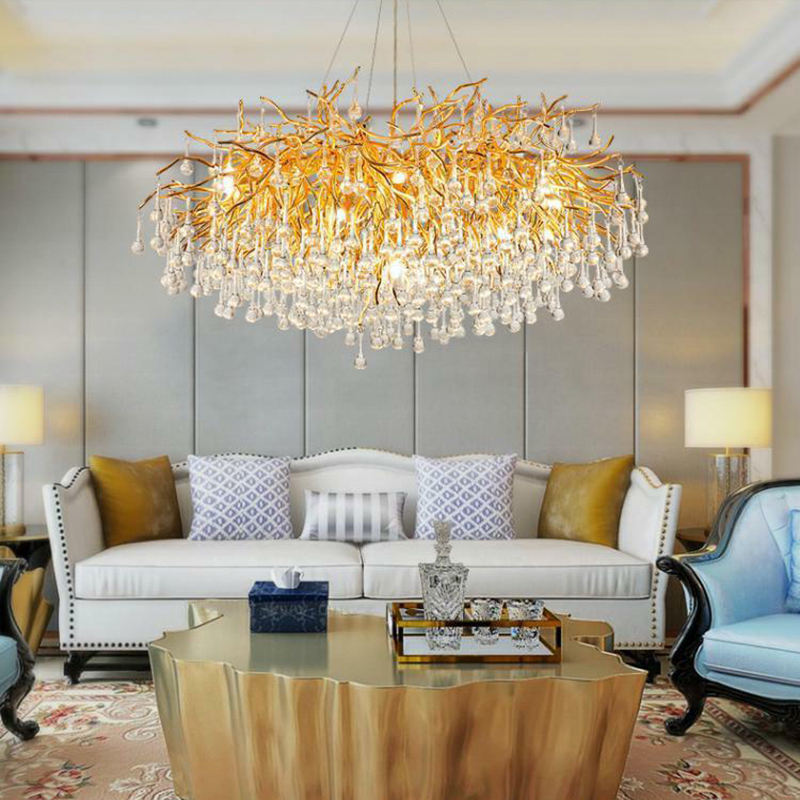 Luxury Gold Living room Chandelier Branch Shiny K9 Crystal Chandeliers Fixture for Bedroom Cloth Shop