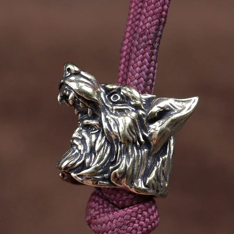 Frostwolf Head Sculpture Brass Knife Bead EDC Outdoor DIY Paracord Woven Lanyard Pendant Jewelry Umbrella Rope Hanging Accessory Paracord Rope Braided Paracord Paracord Accessories Paracord Bracelet Outdoor Accessories Paracord Bracelet Accessories Paracord Lanyard Pendants Paracord Keychain