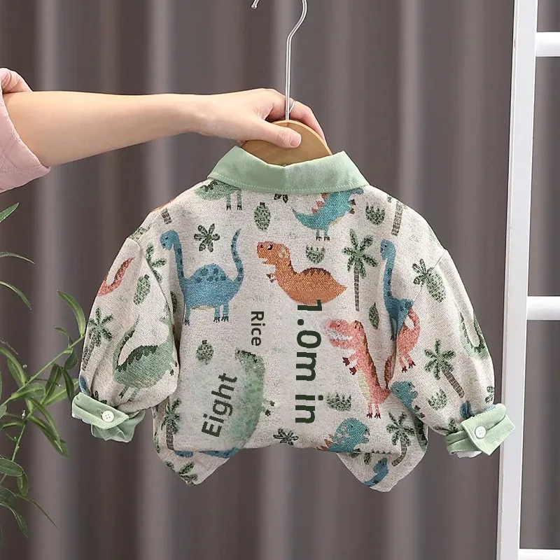 Dinosaur Print Long Sleeve Children's Shirt Toddler Kids Clothing Spring Autumn Unisex 0-5 Years Old Full Print Clothing