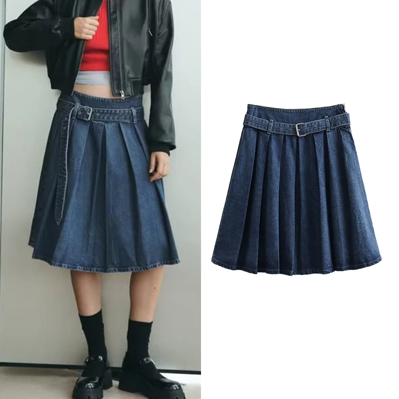 

TRAF Denim Skirt Women's 2023 New Autumn High Waist Straight Joker Women's Skirts Fashion Street Youth Elegant Skirt