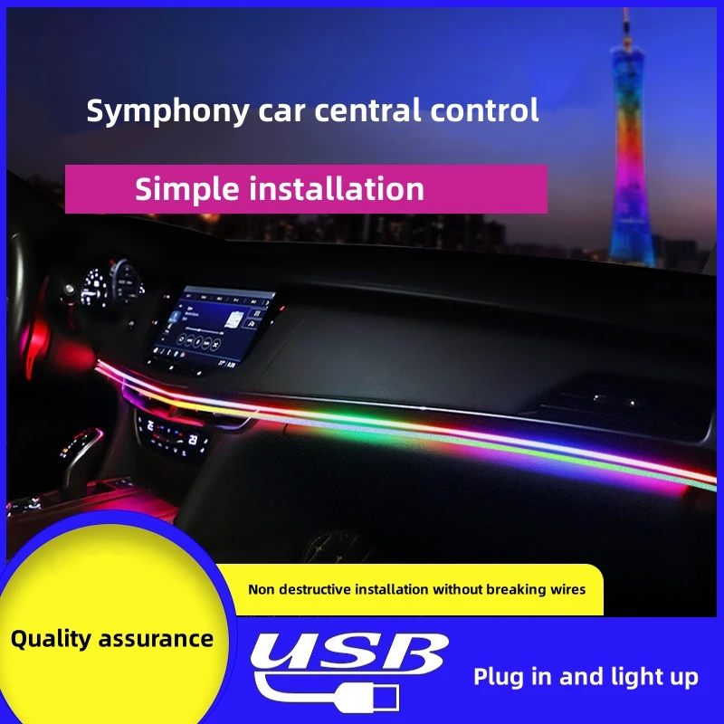 

110cm 43.31" Car Ambient Light LED Symphony RGB Interior Acrylic Strips Dashboard Decoration Console Atmosphere Lamp App Control